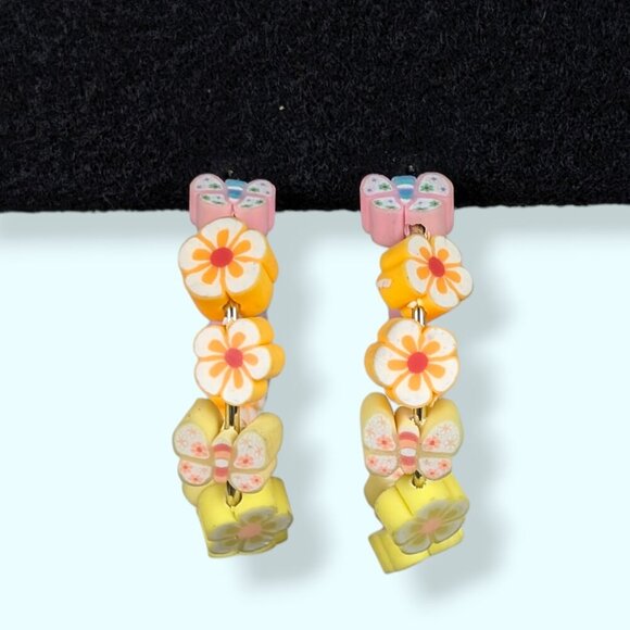 (2/$20) Colourful Floral Beaded Hoop Earrings - Picture 3 of 4